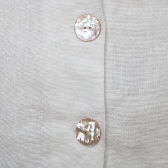 White Linen Mini Skirt with Real Mother of Pearl Buttons - Picture 3 of 13